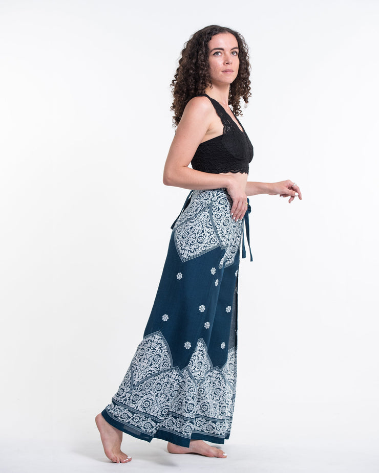 Blooming Vines Wrap Palazzo Style Harem Pants in Teal