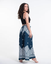 Blooming Vines Wrap Palazzo Style Harem Pants in Teal