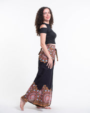 Feather Mandalas Wrap Palazzo Style Harem Pants in Black