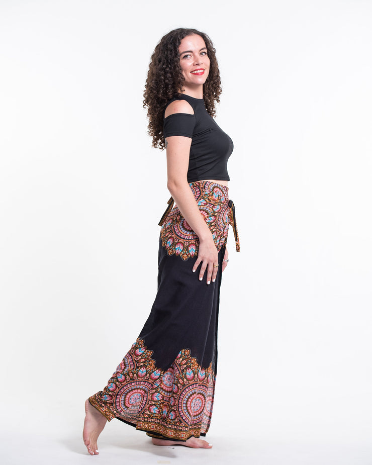 Feather Mandalas Wrap Palazzo Style Harem Pants in Black