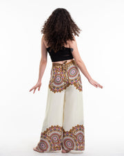 Feather Mandalas Wrap Palazzo Style Harem Pants in Cream