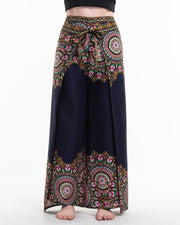 Feather Mandalas Wrap Palazzo Style Harem Pants in Navy