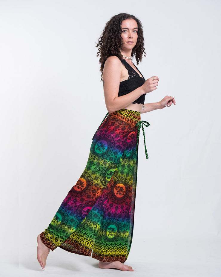 Rainbow Elephant Wrap Palazzo Style Elephant Pants in Green