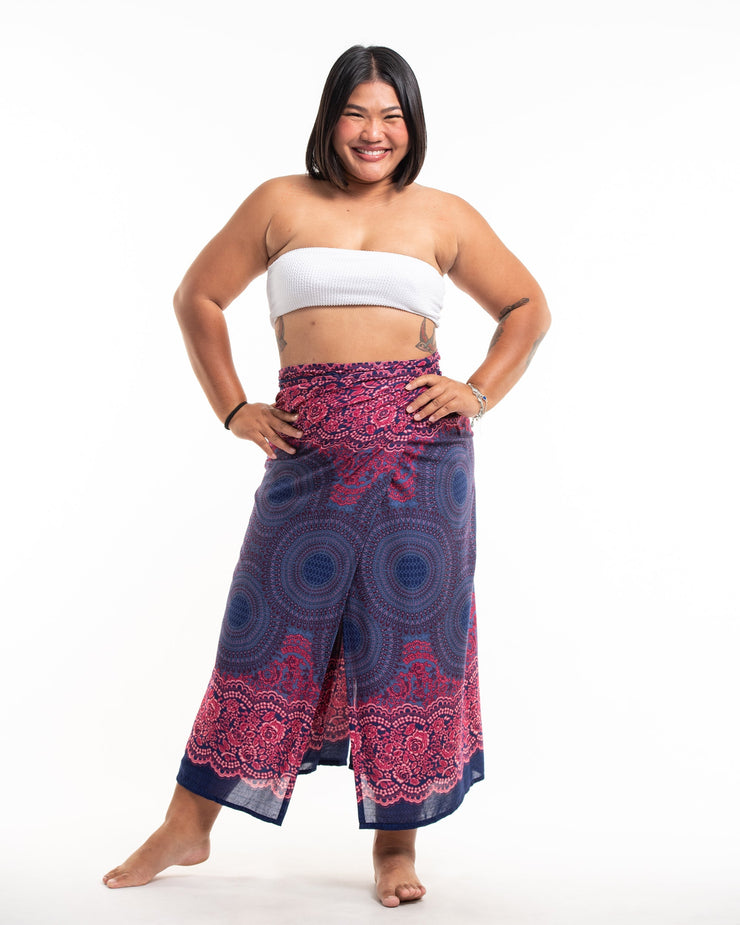 Plus Size Geometric Mandalas Wrap Palazzo Style Harem Pants in Blue