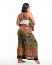 Plus Size Geometric Mandalas Wrap Palazzo Style Harem Pants in Olive