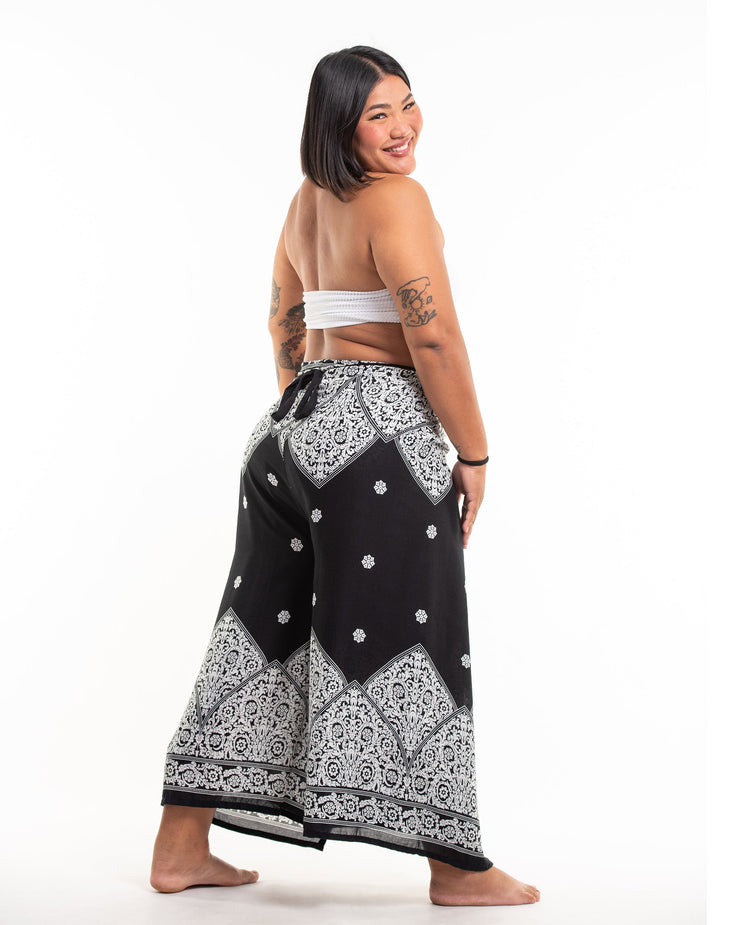 Plus Size Blooming Vines Wrap Palazzo Style Harem Pants in Black