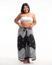 Plus Size Blooming Vines Wrap Palazzo Style Harem Pants in Black