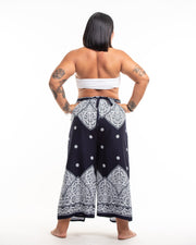 Plus Size Blooming Vines Wrap Palazzo Style Harem Pants in Navy