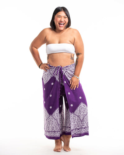 Plus Size Blooming Vines Wrap Palazzo Style Harem Pants in Purple