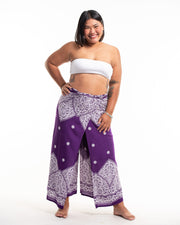 Plus Size Blooming Vines Wrap Palazzo Style Harem Pants in Purple