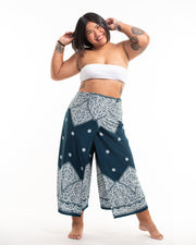 Plus Size Blooming Vines Wrap Palazzo Style Harem Pants in Teal