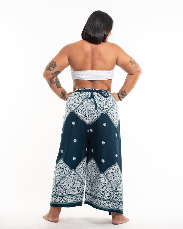 Plus Size Blooming Vines Wrap Palazzo Style Harem Pants in Teal