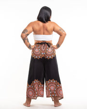 Plus Size Feather Mandalas Wrap Palazzo Style Harem Pants in Black