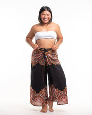 Plus Size Feather Mandalas Wrap Palazzo Style Harem Pants in Black