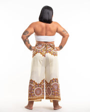 Plus Size Feather Mandalas Wrap Palazzo Style Harem Pants in Cream