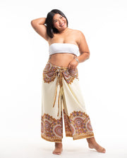 Plus Size Feather Mandalas Wrap Palazzo Style Harem Pants in Cream