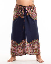 Plus Size Feather Mandalas Wrap Palazzo Style Harem Pants in Navy