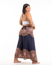 Plus Size Feather Mandalas Wrap Palazzo Style Harem Pants in Navy