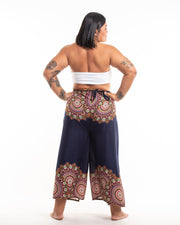 Plus Size Feather Mandalas Wrap Palazzo Style Harem Pants in Navy