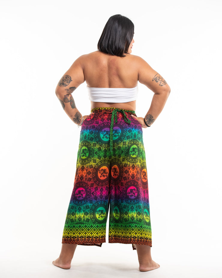 Plus Size Rainbow Elephant Wrap Palazzo Style Elephant Pants in Green