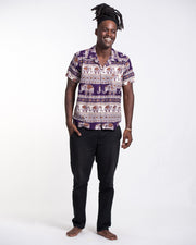 Tribal Elephant Short Sleeve Button Shirt in Purple