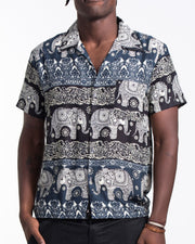 Divine Elephant Short Sleeve Button Shirt in Navy