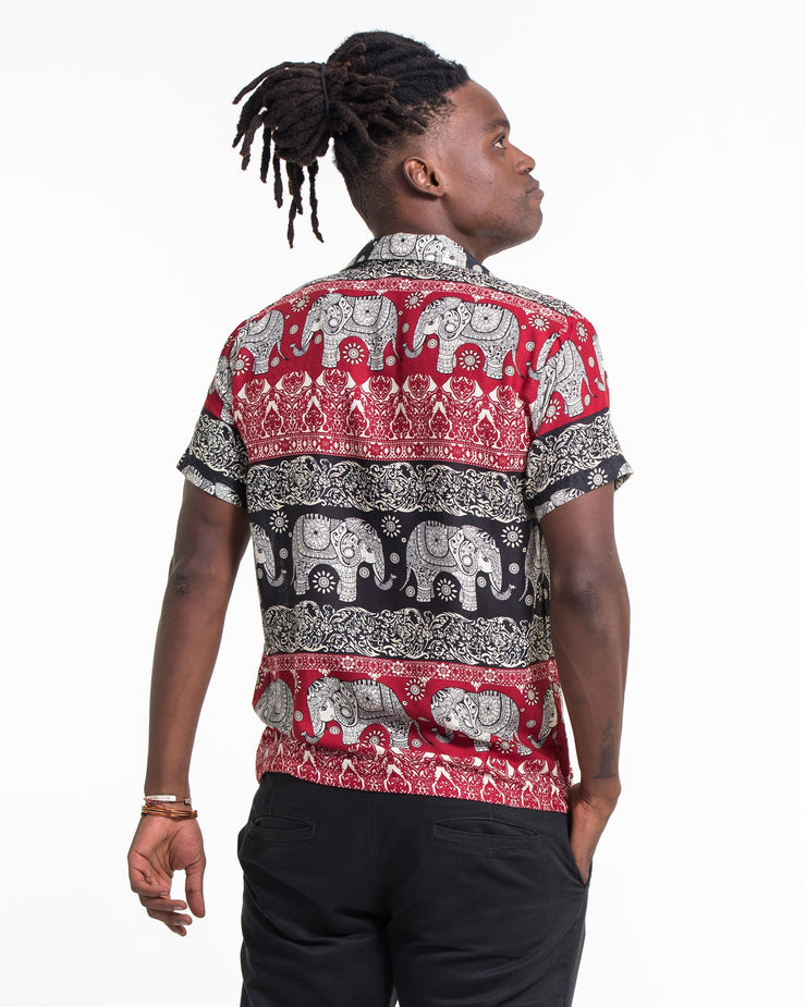 Divine Elephant Short Sleeve Button Shirt in Red