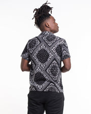 Patchwork Paisley Short Sleeve Button Shirt in Black