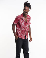 Patchwork Paisley Short Sleeve Button Shirt in Red