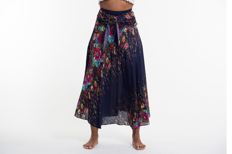 Floral Handkerchief Midi Skirt in Blue