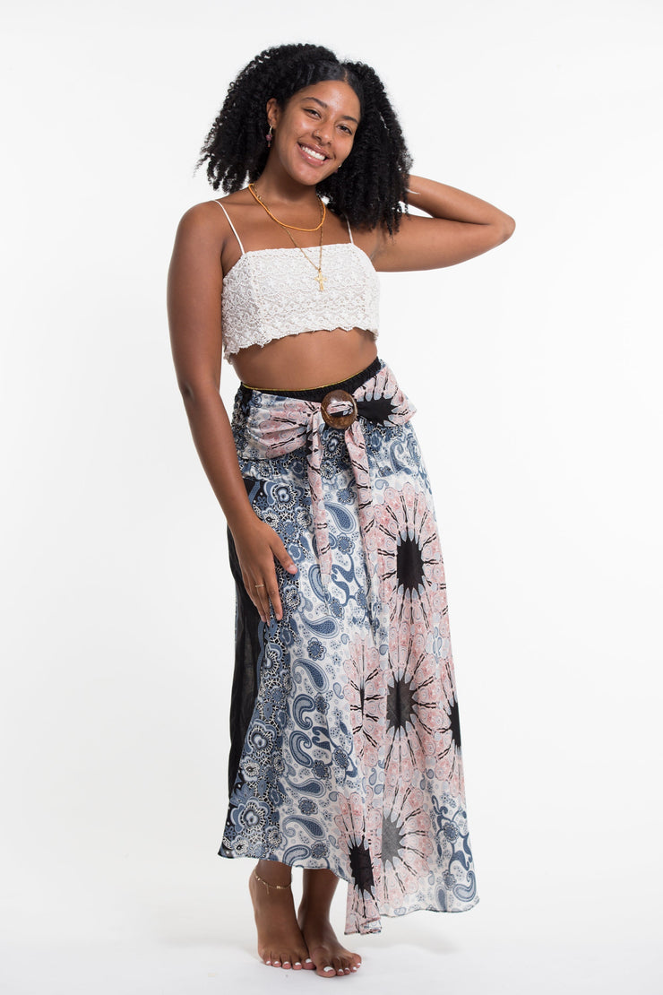 Paisley Mandalas Handkerchief Midi Skirt in Silver Gray