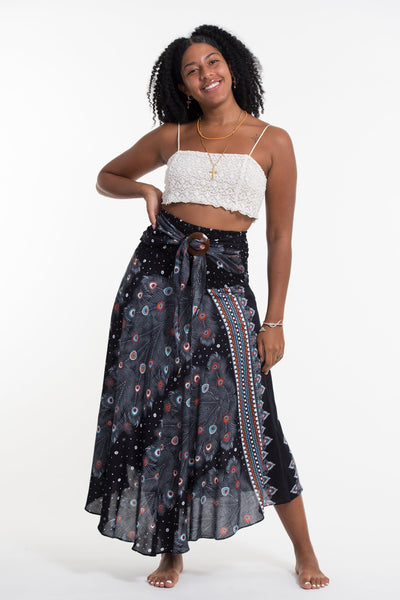 Peacock Handkerchief Midi Skirt in Black