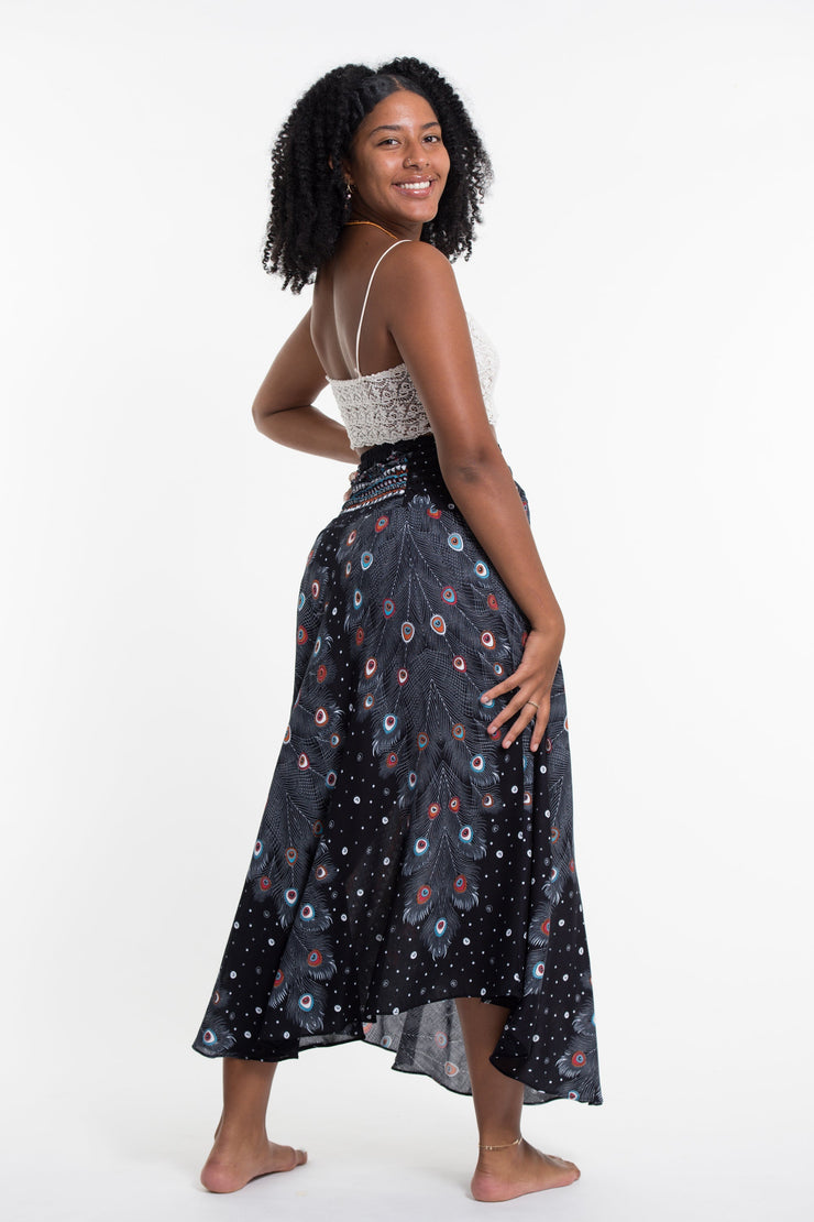 Peacock Handkerchief Midi Skirt in Black