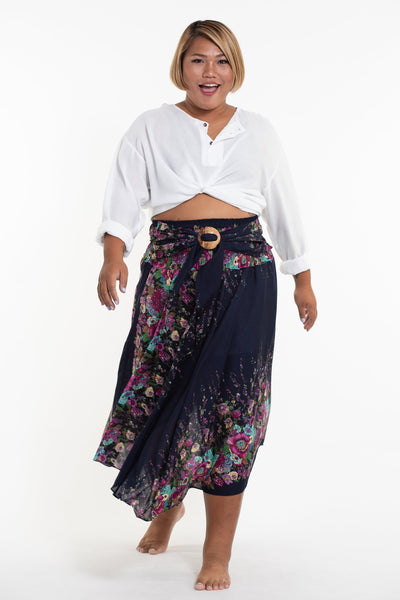 Plus Size Floral Handkerchief Midi Skirt in Blue