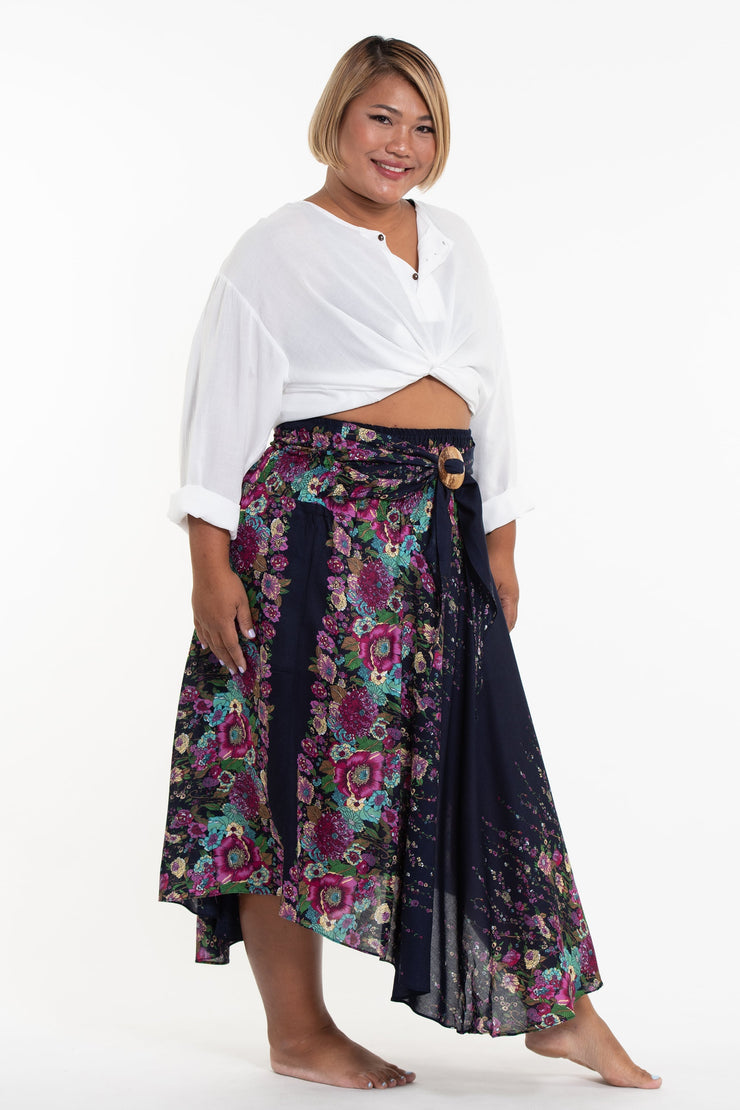 Plus Size Floral Handkerchief Midi Skirt in Blue