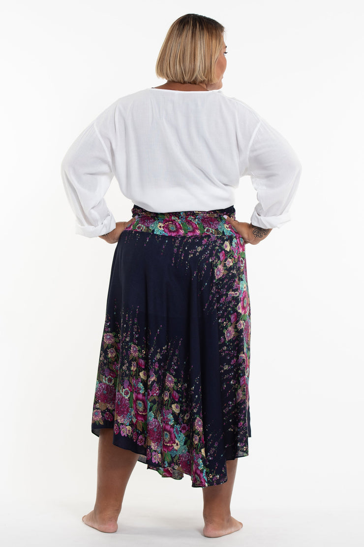 Plus Size Floral Handkerchief Midi Skirt in Blue