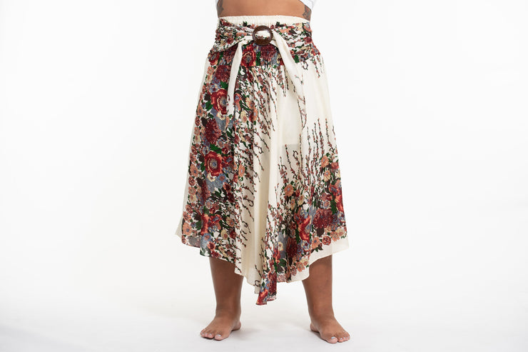 Plus Size Floral Handkerchief Midi Skirt in Cream