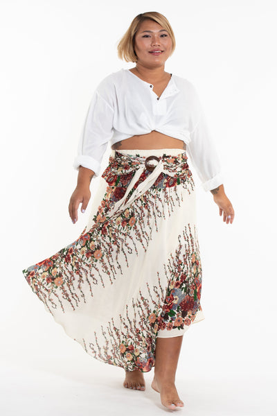 Plus Size Floral Handkerchief Midi Skirt in Cream