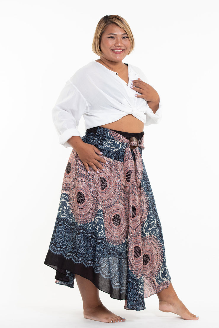 Plus Size Geometric Mandalas Handkerchief Midi Skirt in Silver Gray