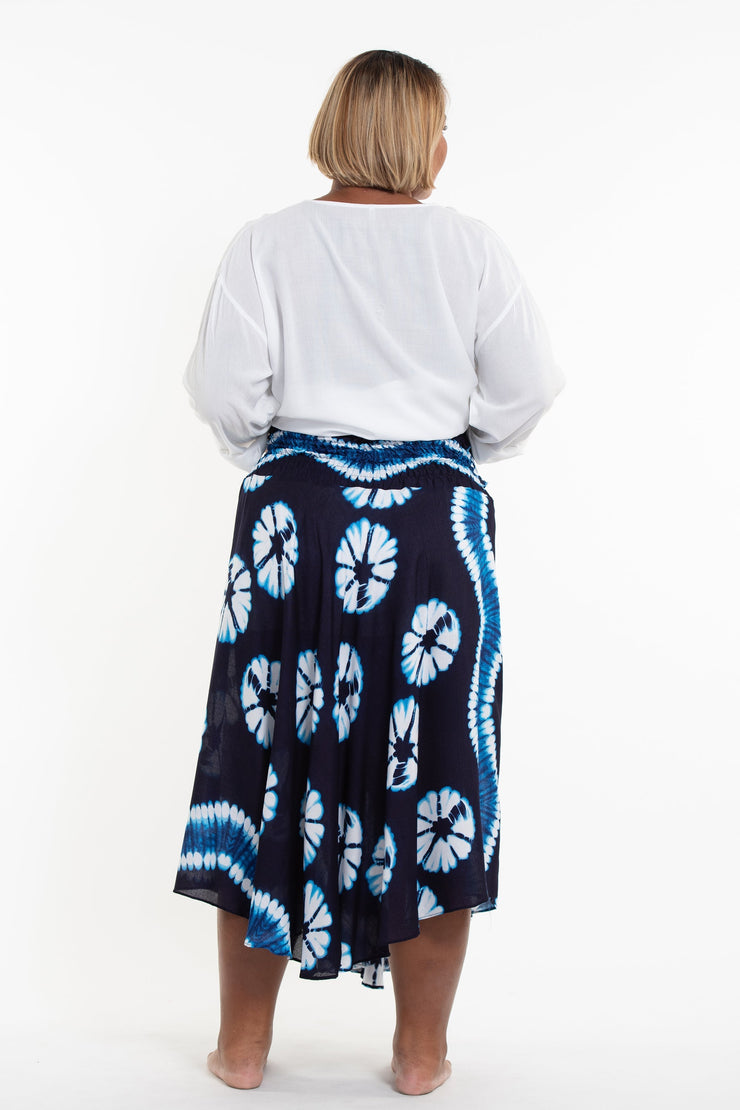 Plus Size Tie Dye Handkerchief Midi Skirt in Indigo