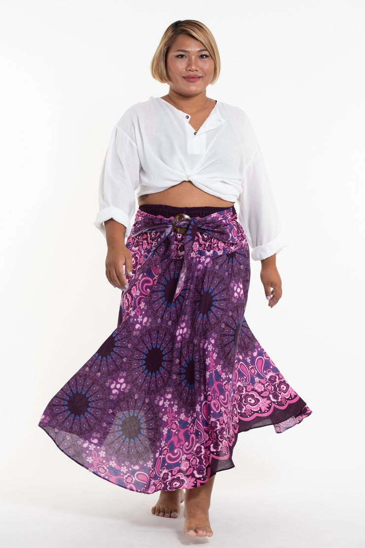 Plus Size Paisley Mandalas Handkerchief Midi Skirt in Purple