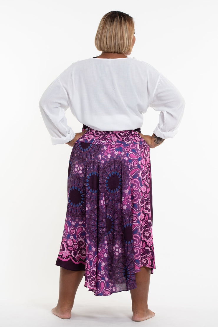 Plus Size Paisley Mandalas Handkerchief Midi Skirt in Purple