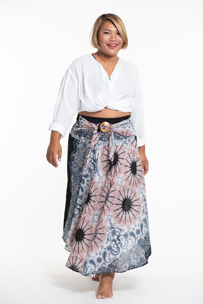 Plus Size Paisley Mandalas Handkerchief Midi Skirt in Silver Gray