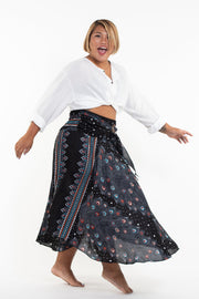 Plus Size Peacock Handkerchief Midi Skirt in Black