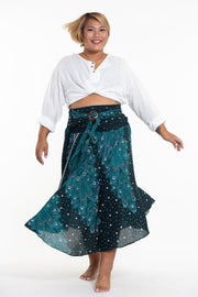 Plus Size Peacock Handkerchief Midi Skirt in Turquoise