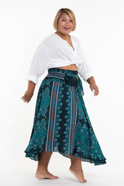 Plus Size Peacock Handkerchief Midi Skirt in Turquoise