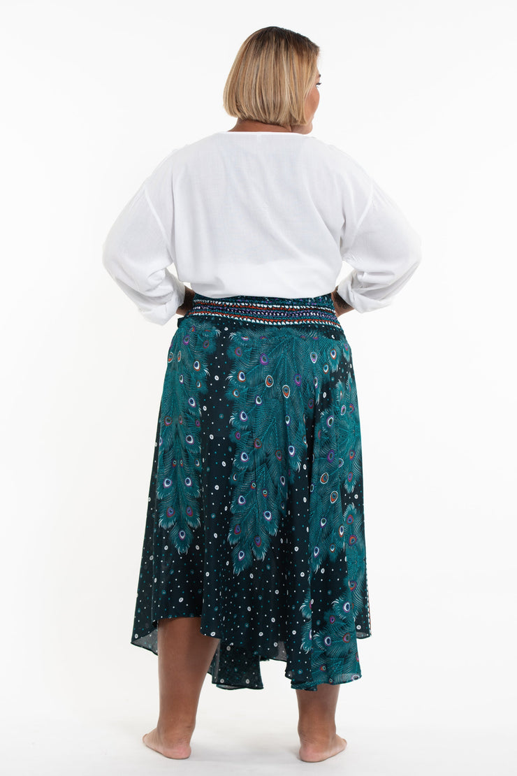 Plus Size Peacock Handkerchief Midi Skirt in Turquoise