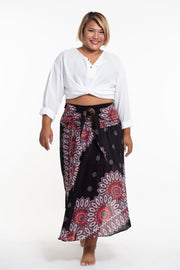 Plus Size Mandalas Handkerchief Midi Skirt in Black