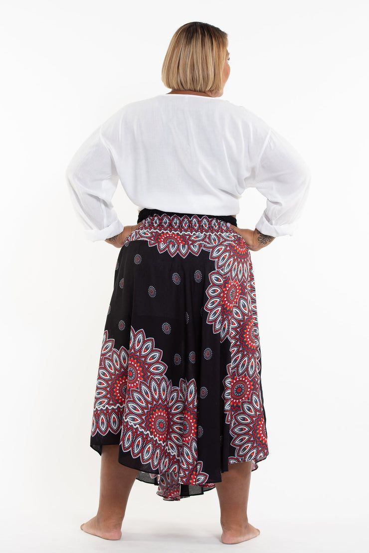 Plus Size Mandalas Handkerchief Midi Skirt in Black