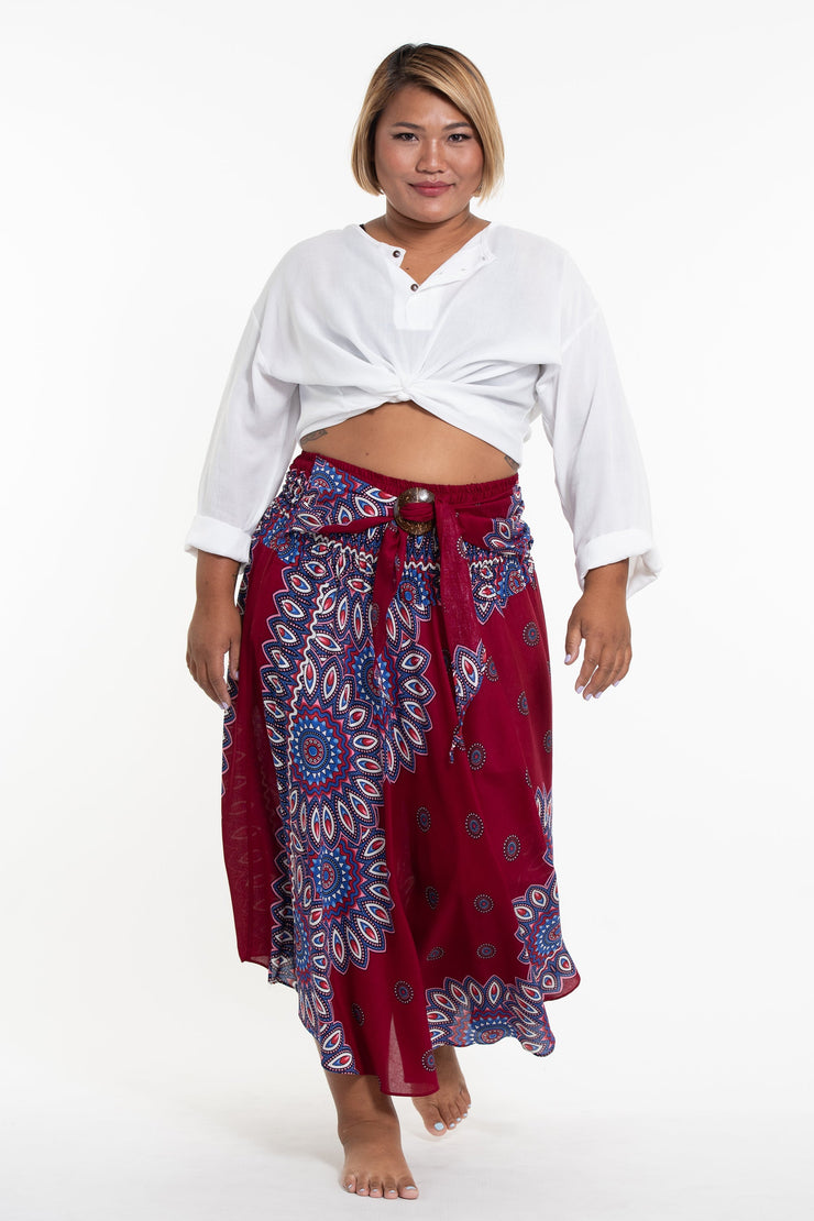 Plus Size Mandalas Handkerchief Midi Skirt in Red